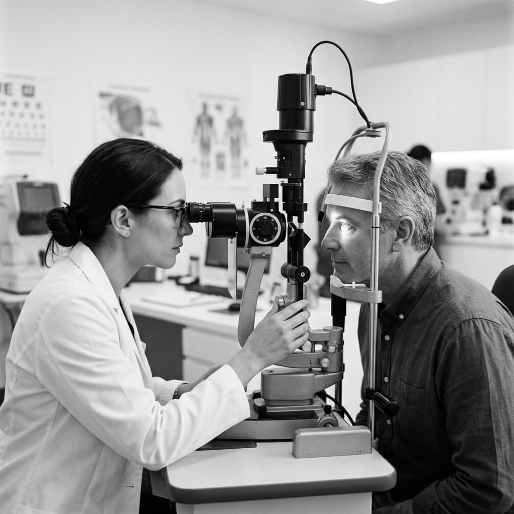 Eye doctor examining a patient